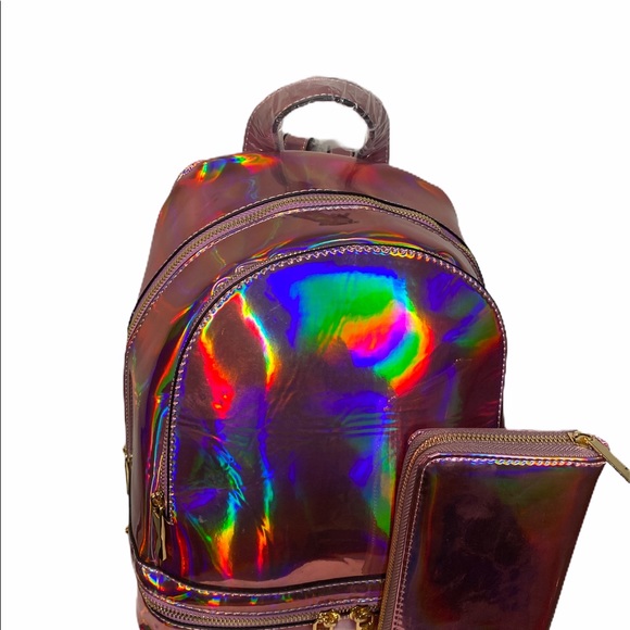 Metallic Pink backpack with wallet - Picture 4 of 4